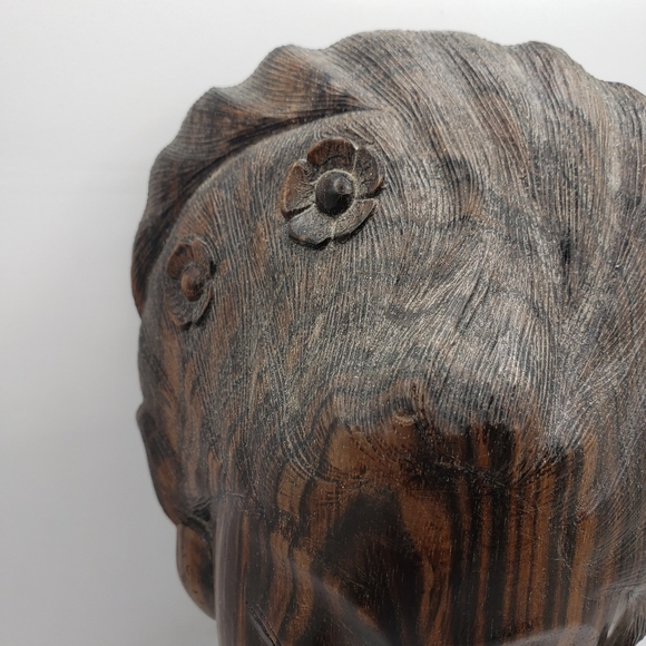 Balinese Handcarved Signed Striped Rosewood Womans Bust Statue - Picture 7 of 13